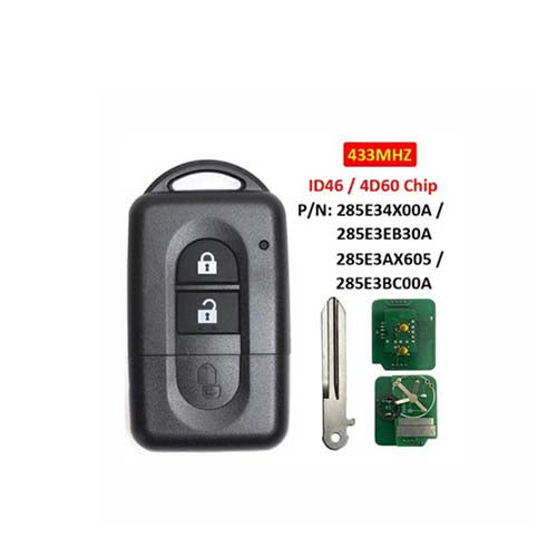 285E3-4X00A 285E3-EB30A 285E34X00A 285E3EB30A 285E3AX605 285E3BC00A Nissan Qashqai Navara Micra TIIDA NV200 Pathfinder Smart Remote Key 2 Buttons 433 MHz