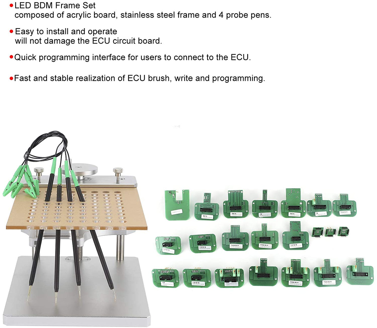 Aluminum BDM Frame With LED With 4 Probes and Mesh  22pcs BDM Probe Adapters Full Set for KESS Dimsport KTAG
