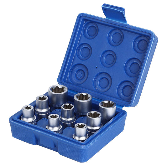 9Pcs 1/2" Drive E-Type Torx Star Bit Socket Set E10-E24 Repair Tool Kit For Commercial Useful Tool Kit For Automobile Repair