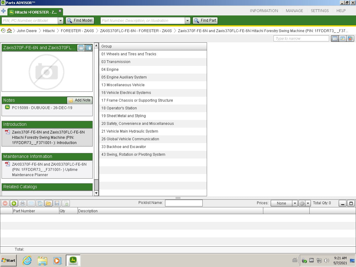 John Deere Hitachi Parts ADVISOR 2021-2022 Parts Catalog expiration Date 2222-02