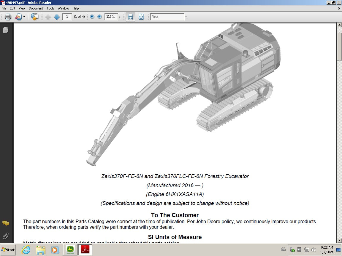 John Deere Hitachi Parts ADVISOR 2021-2022 Parts Catalog expiration Date 2222-02