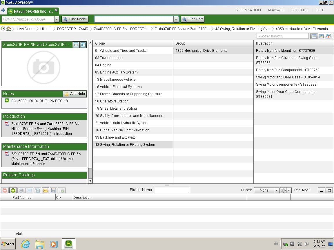 John Deere Hitachi Parts ADVISOR 2021-2022 Parts Catalog expiration Date 2222-02