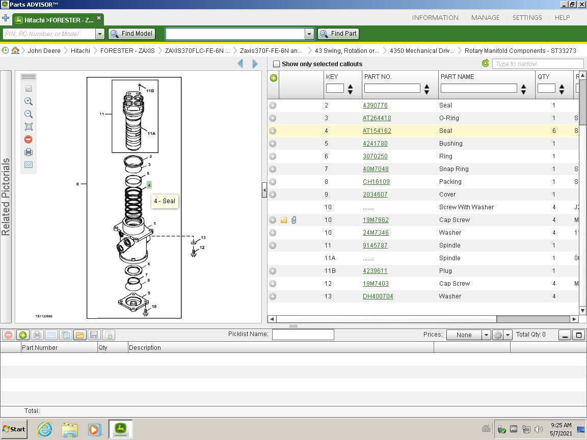 John Deere Hitachi Parts ADVISOR 2021-2022 Parts Catalog expiration Date 2222-02