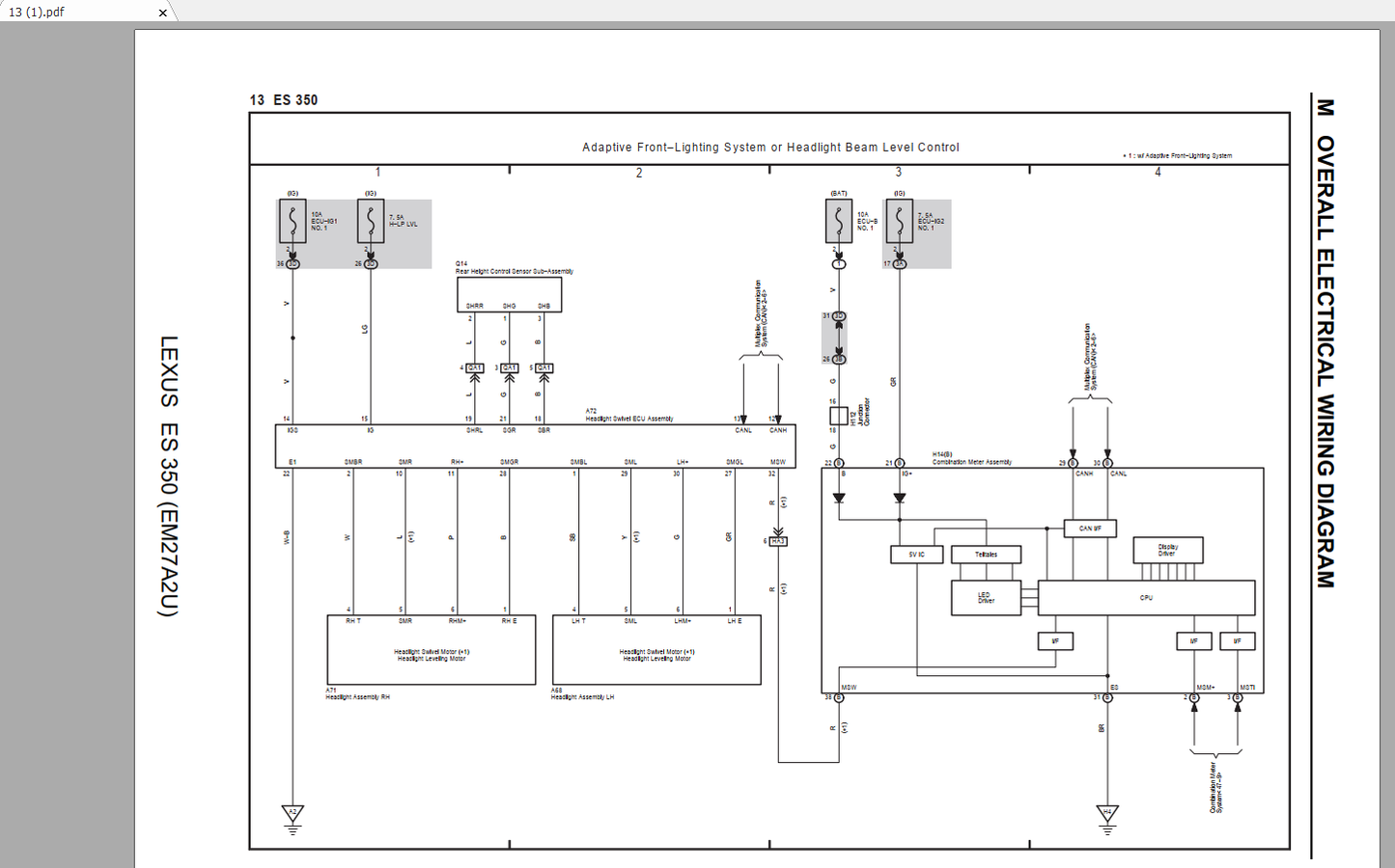 LEXUS ES350 2016-2018 Electrical Wiring Diagram Workshop Manual