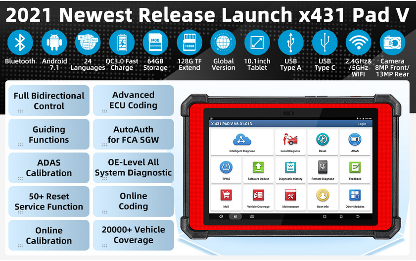 Professional Diagnostic Tools Launch X431 PAD V PAD5 Full System Support Online Coding and Programming