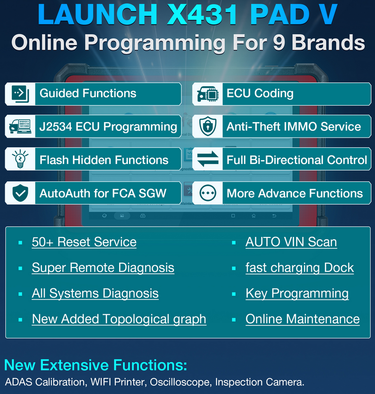 Professional Diagnostic Tools Launch X431 PAD V PAD5 Full System Support Online Coding and Programming