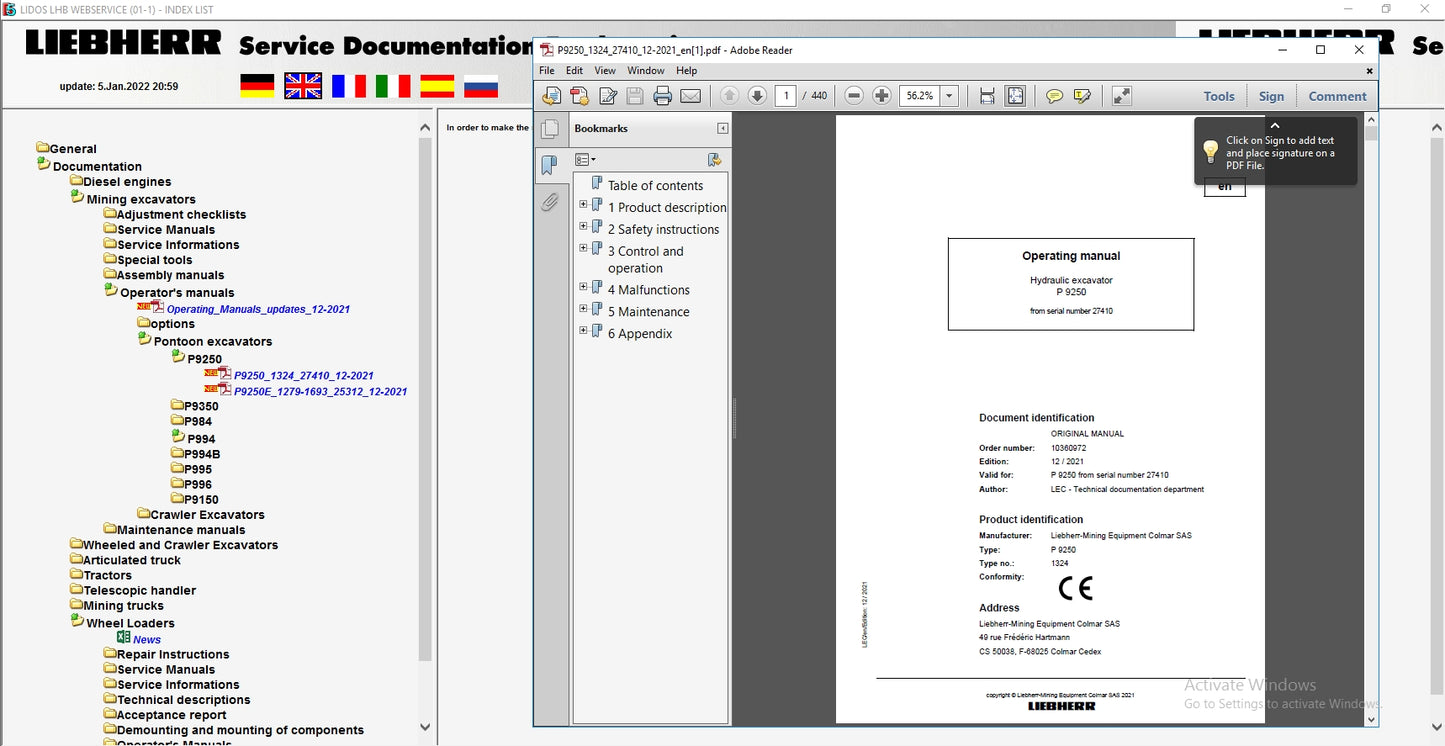 Liebherr Lidos Online Updated 01.2022 COT LBH LFR LHB LWE LWT EPC Service Document DVD