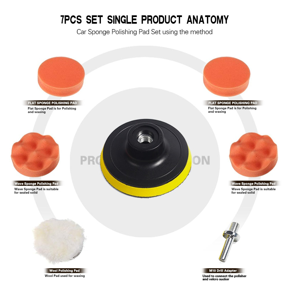Car Sponge Polishing Pad Set Polishing Buffer Waxing Adapter Drill Kit for Auto Body Care Headlight Assembly Repair