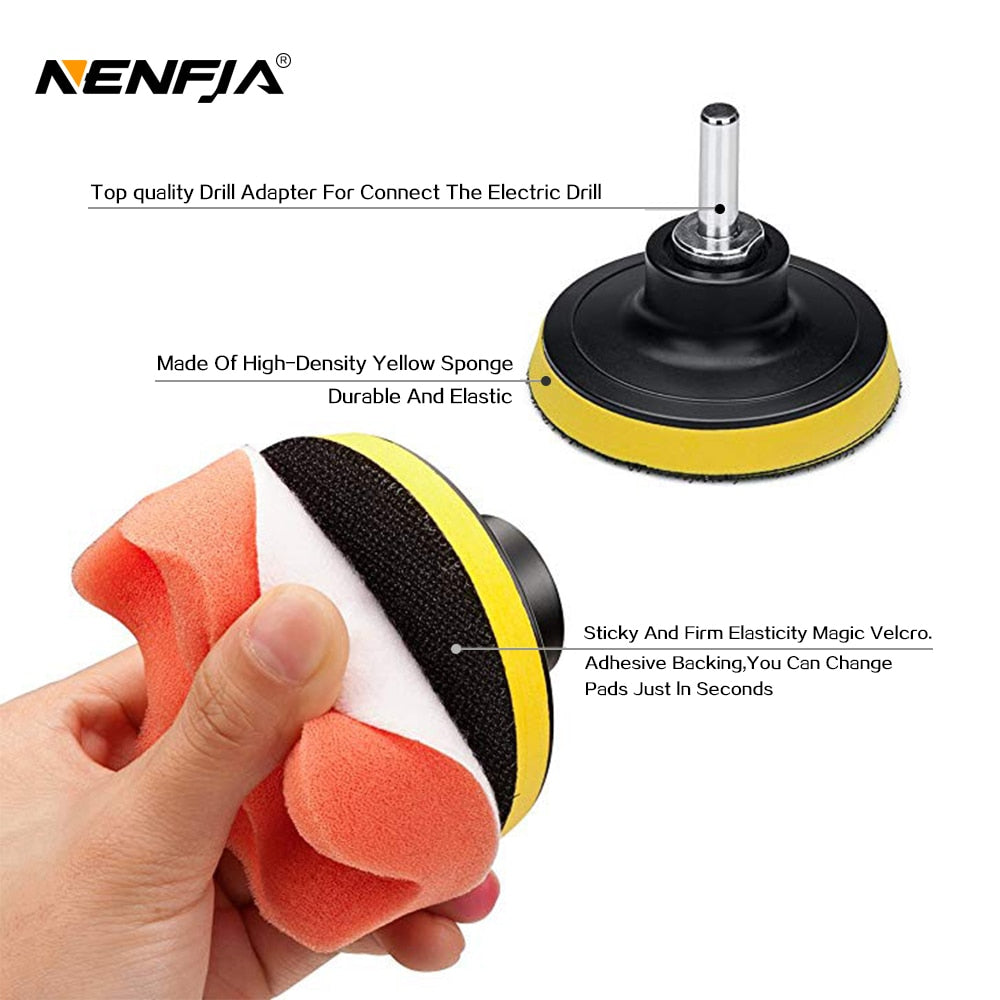 Car Sponge Polishing Pad Set Polishing Buffer Waxing Adapter Drill Kit for Auto Body Care Headlight Assembly Repair