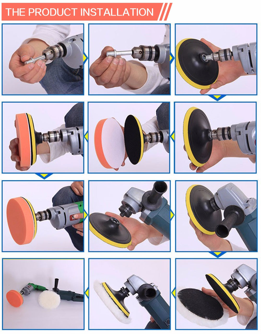 Car Sponge Polishing Pad Set Polishing Buffer Waxing Adapter Drill Kit for Auto Body Care Headlight Assembly Repair