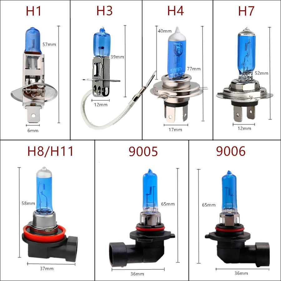 Voiture Lumière H1 H3 H4 H7 H8 H9 H11 9005 HB3 9006 HB4 Auto lampe halogène ampoule Antibrouillards 55W 100W 12V Super Blanc Phares Lampe