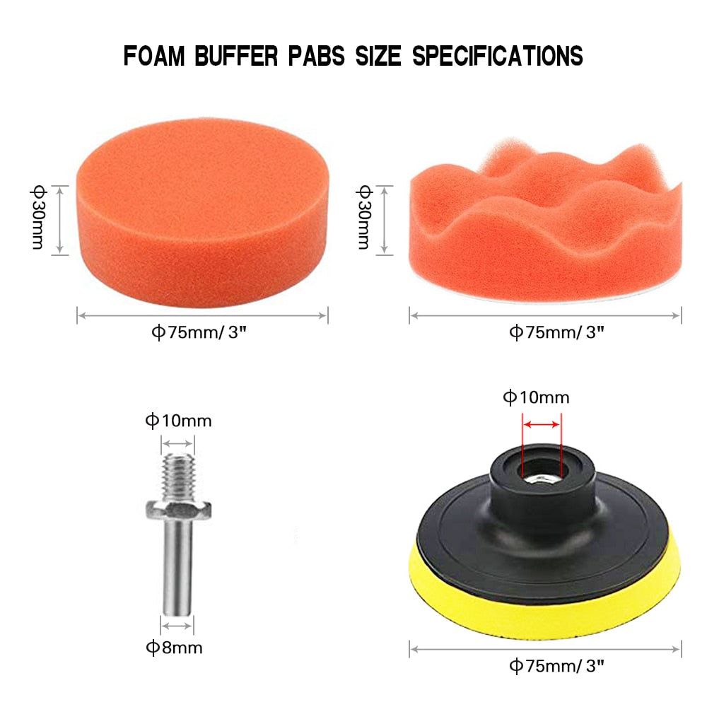 Car Sponge Polishing Pad Set Polishing Buffer Waxing Adapter Drill Kit for Auto Body Care Headlight Assembly Repair