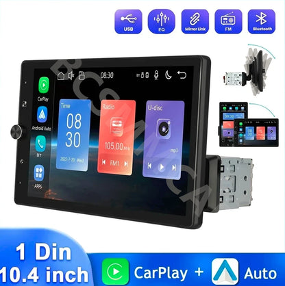 10.4in 1Din Car Radio Stereo Bluetooth FM Mirror Link For Android/IOS Carplay