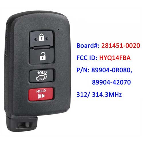 89904-0R080 89904-42070 8990442070 899040R080 Toyota Rav4 2013-2018 Smart Key Remote 315MHz