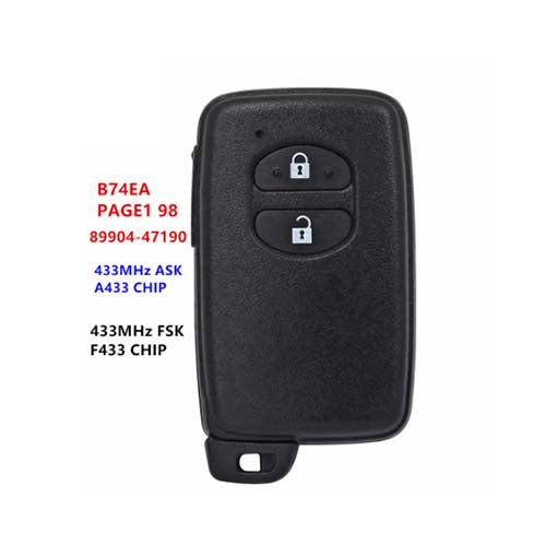 89904-47190 8990447190 Replacement Keyless Smart Key 433MHz 2 Button for Toyota Prius