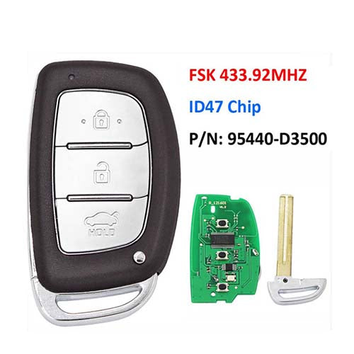 95440-D3500 95440D3500 Hyundai Tucson 2019 Smart Remote Key 3 Boutons 433MHz ID47 Transpondeur