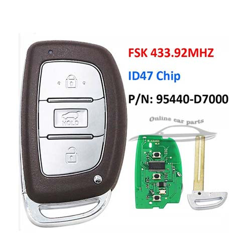 95440-D7000 95440D7000 Hyundai Tucson Smart Remote Key 3 Buttons 433MHz Transponder ID47