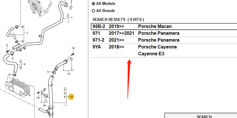 9A712105410 Coolant hose for Porsche Cayenne Macan Panamera E3