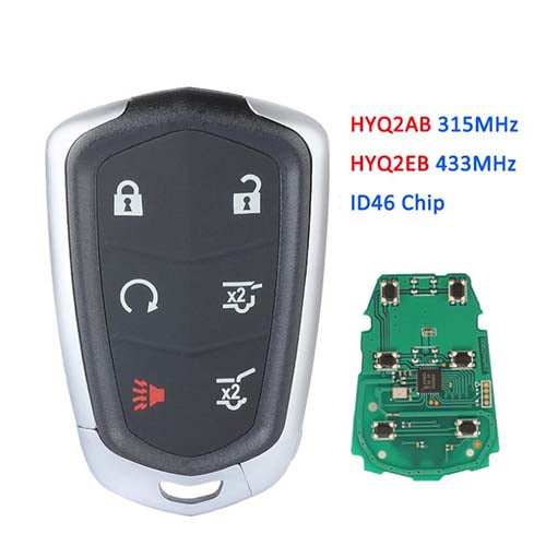 6 Button HYQ2AB 315MHz HYQ2EB 433MHz Smart Remote Car Key ID46 Chip for Cadillac Escalade