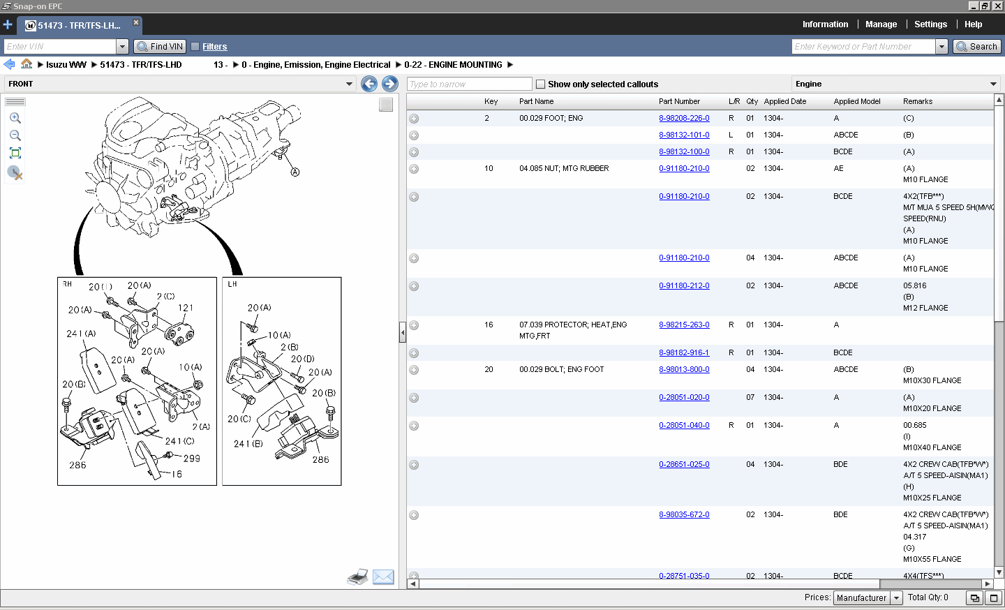 ISUZU Worldwide Snap-on EPC 2021 Parts Catalog