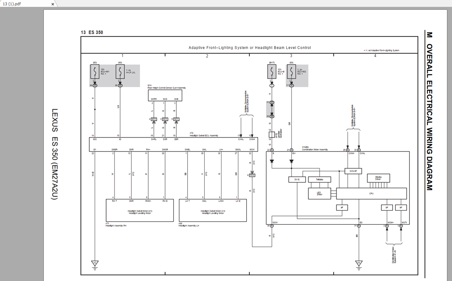 LEXUS ES350 2016-2018 Electrical Wiring Diagram  Workshop Manual
