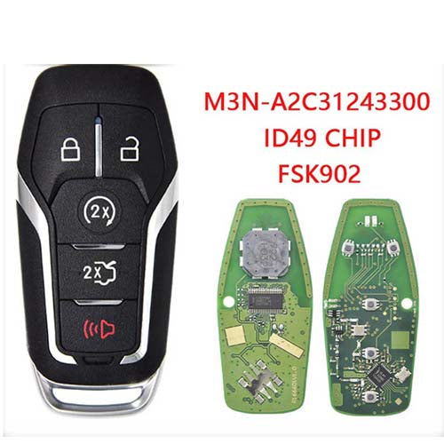 Clé à distance de voiture pour Ford Fusion Explorer Edge Mustang 2013-2017 FCC: M3N-A2C31243300 902 MHz ID49 carte à puce de proximité