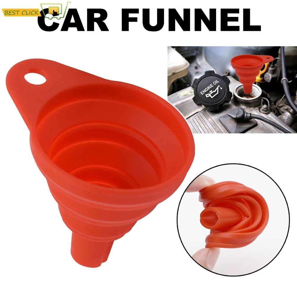 1I706128 Auto Engine Funnel Gasoline Oil Fuel Petrol Diesel Liquid Washer Fluid Change Fill Transfer Universal Collapsible Silicone